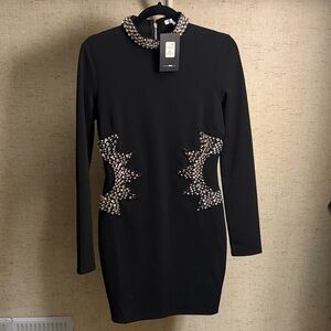 Fashion Nova Black Mini Dress with Silver Embellishments